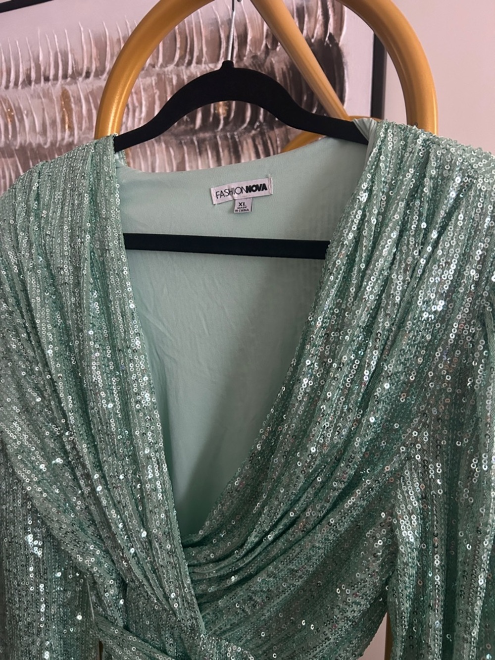 Fashion Nova Mint Green Sequin Mini Dress - Picture 2 of 7